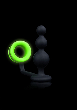 Beads Butt Plug with Cock Ring - GitD - Neon Green/Black