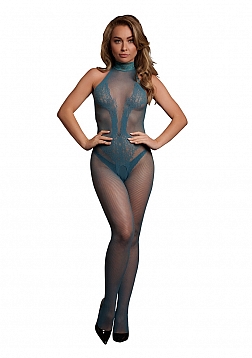 Fishnet and Lace Bodystocking - One Size - Ocean Deep